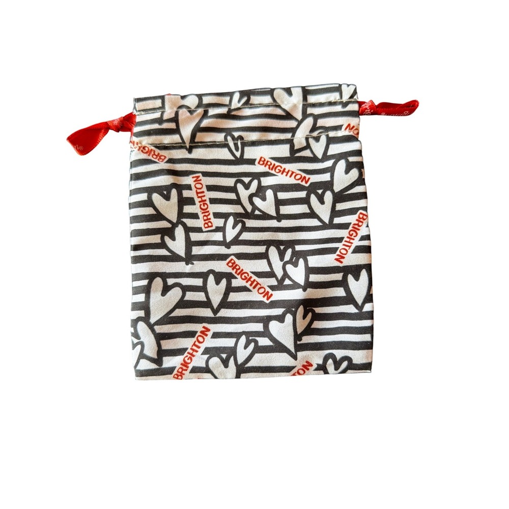 Brighton Jewelry Pouch Black White Striped Heart Drawstring Travel Bag Accessory
